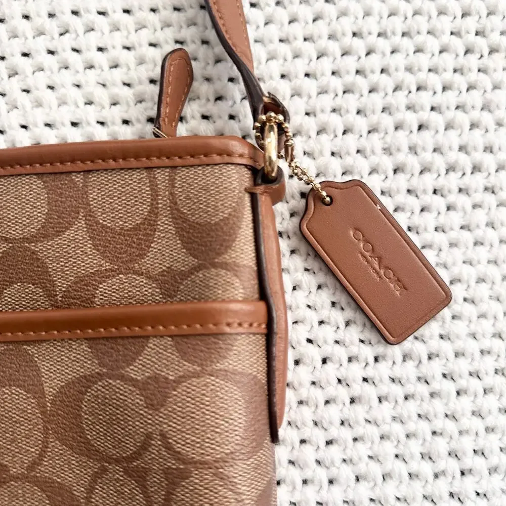 Coach Brown Tan Signature Slim File Crossbody Coated Canvas Bag C1723